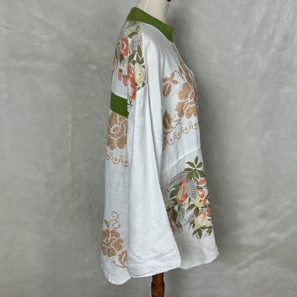 Vintage Citrus Table Linen Floral Cross Stitch Tunic Top L - Picture 6 of 9